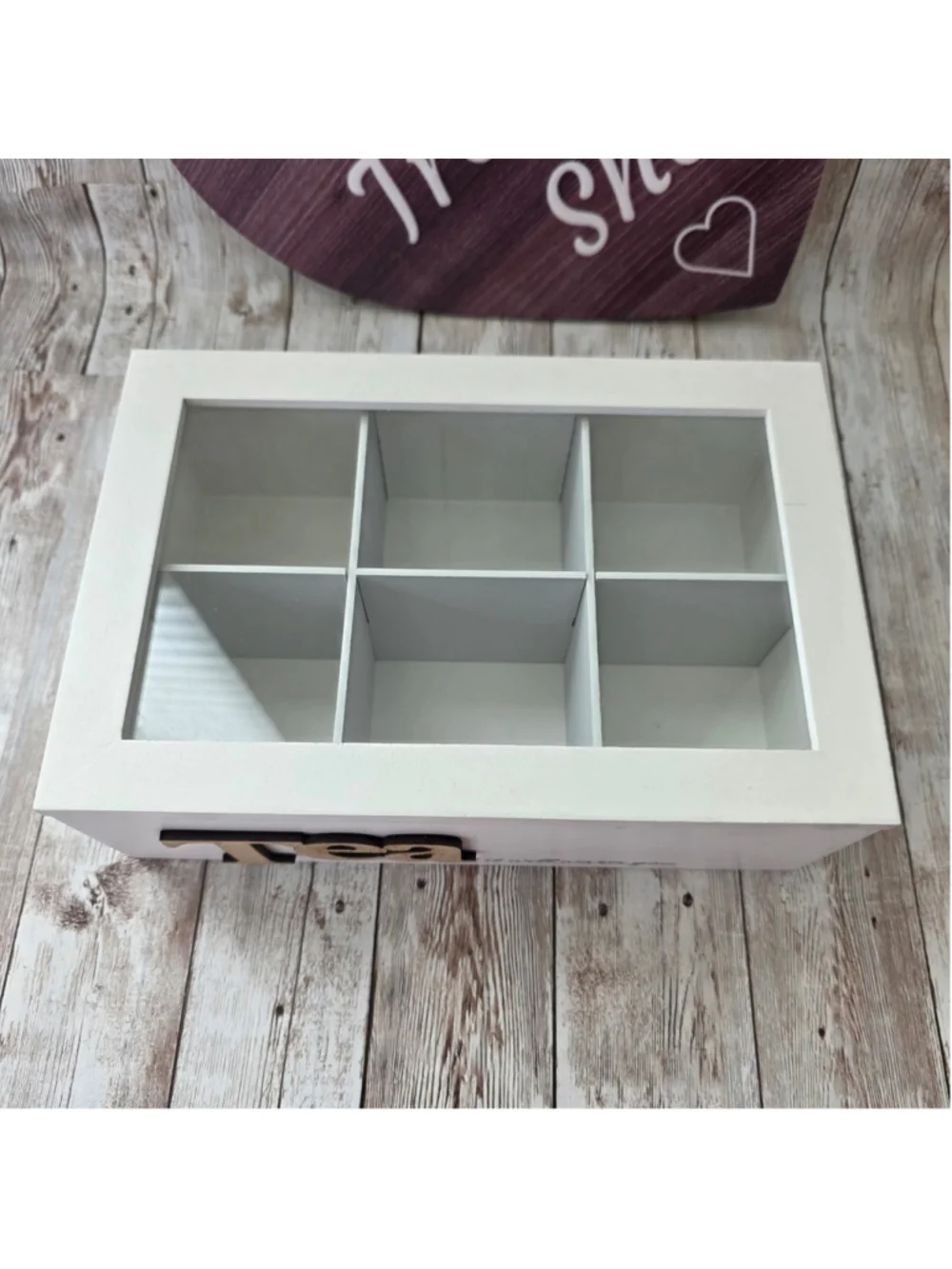 Tea Storage Box with 6 Compartments, White and Brown